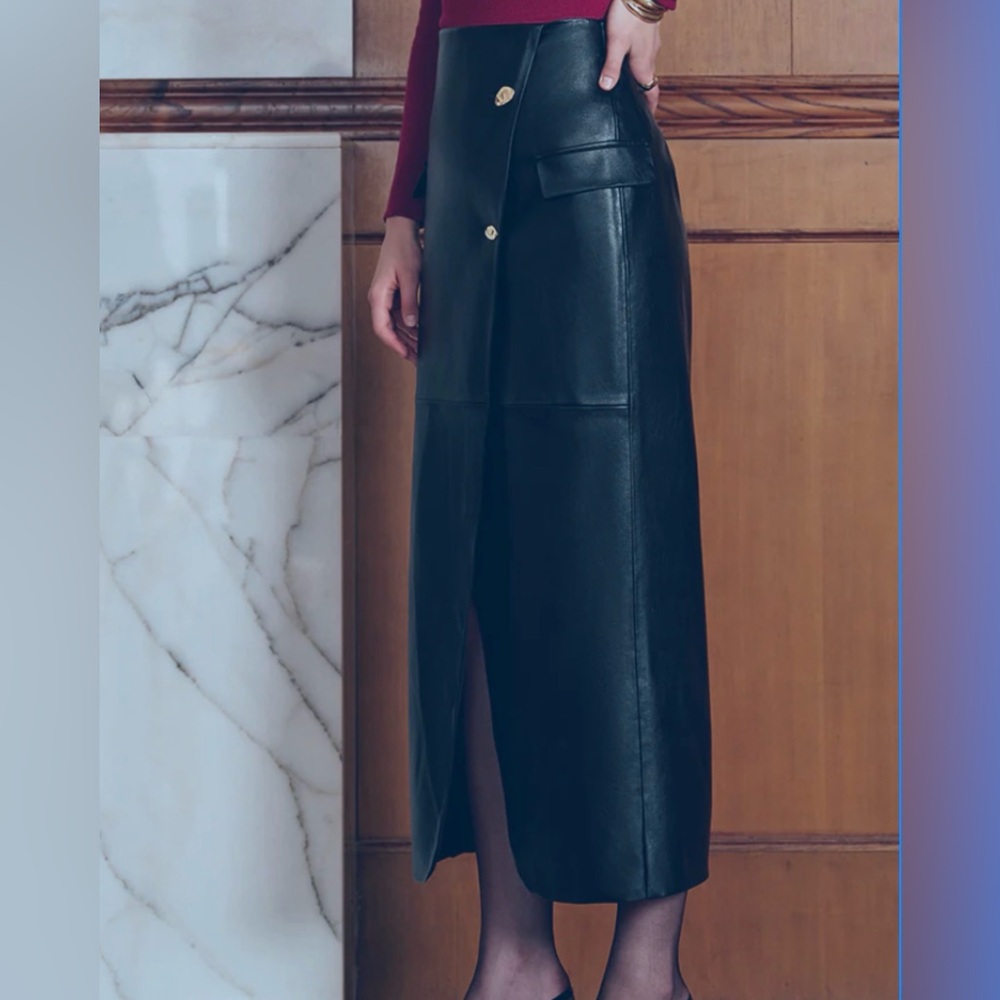 NWT Commense Black PU Leather Buttoned Straight Maxi Skirt - Sz L - Picture 6 of 7